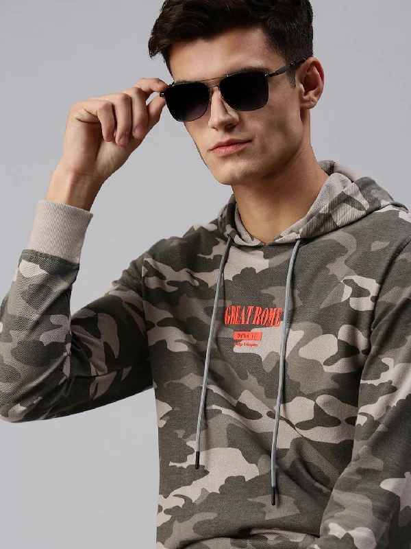Warehouse Sale Men Hooded Camouflage Grey Pullover