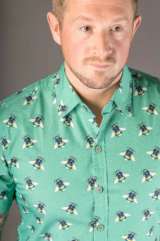 Limited Availability Bees Print Cotton Slim and Regular Fit Mens Shirt Short Sleeve