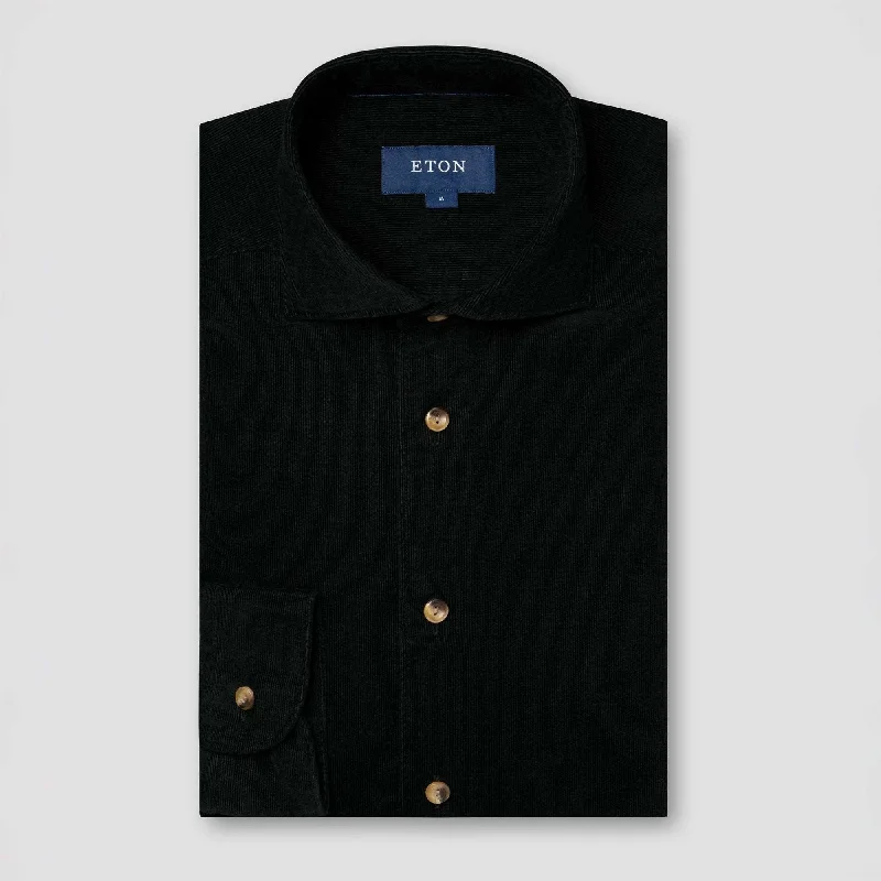 Flash Sale Black Fine Wale Corduroy Slim Fit Casual Shirt - ETON