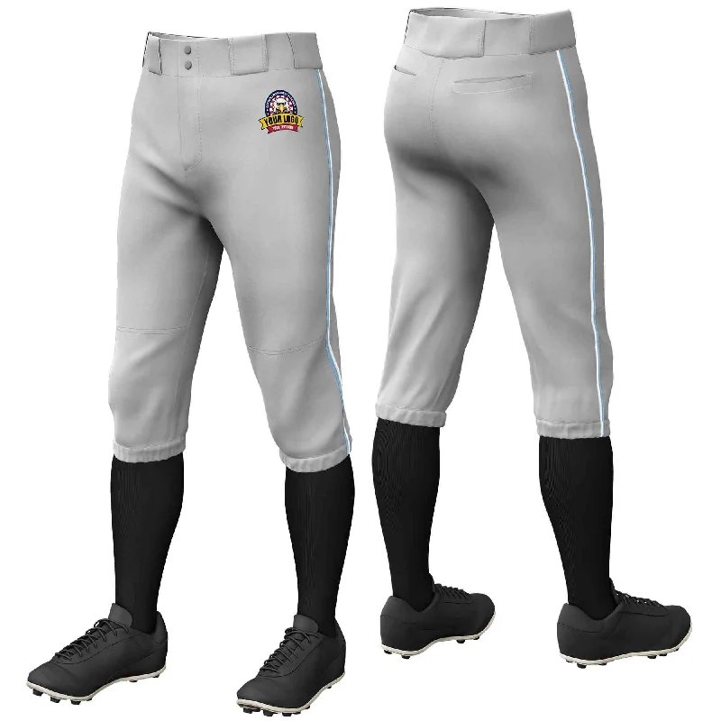 Grand Opening Sale Custom Gray Light Blue-White Classic Fit Stretch Practice Knickers Baseball Pants
