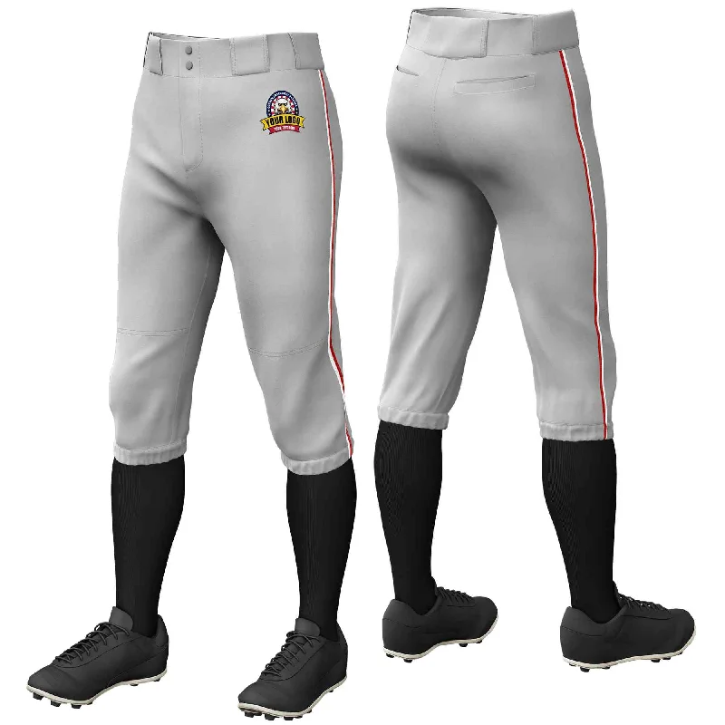 Deal Frenzy Custom Gray White-Red Classic Fit Stretch Practice Knickers Baseball Pants