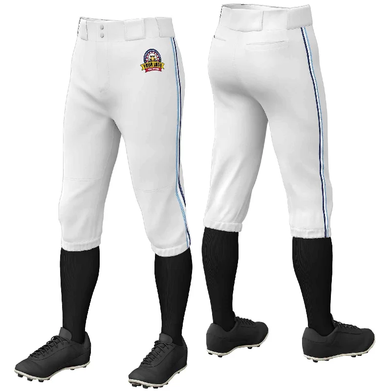 Super Discount Custom White Light Blue White-Navy Classic Fit Stretch Practice Knickers Baseball Pants