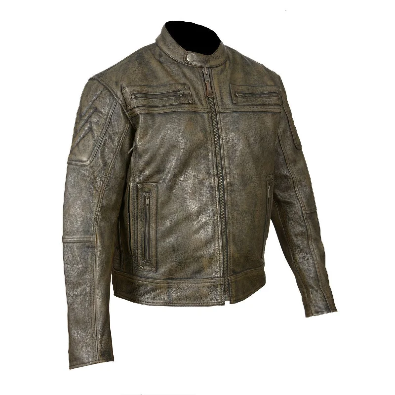 Holiday Sale HMM542DB High Mileage Men's Distressed Brown Padded and Vented Leather Scooter Jacket