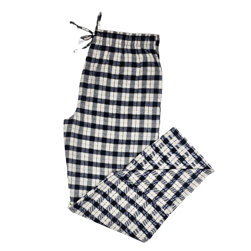 Super Bargain Men's Flannel Lounge Pant / Small Cream and Navy with Gold Accent