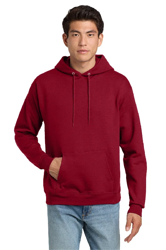 Weekend Bargains to Savor Hanes Mens EcoSmart Print Pro XP Pill Resistant Hooded Sweatshirt Hoodie w/ Pouch Pocket - Deep Red
