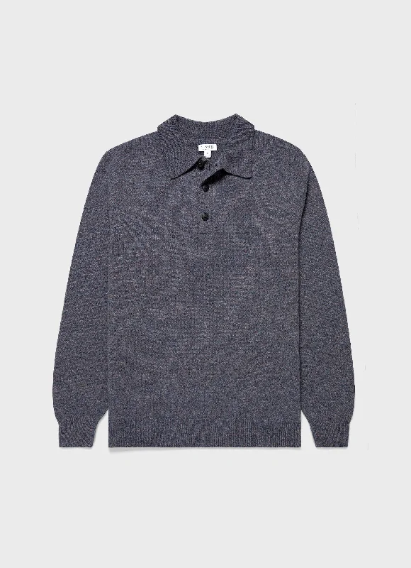 Special Savings Men's Lambswool Polo Shirt in Slate Blue Twist