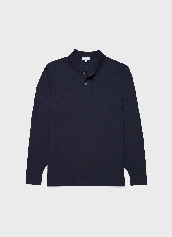 Steals and Deals Men's Long Sleeve Piqué Polo Shirt in Navy