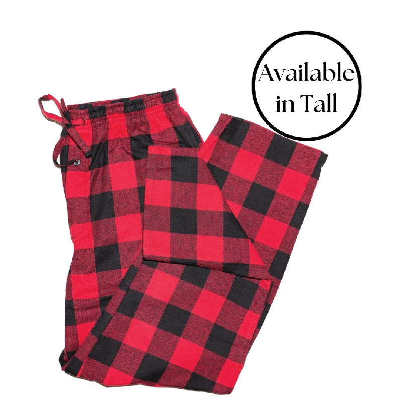 Flash Sale Mens Flannel Lounge Pants / Red Black /  Buffalo Check