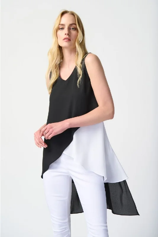 Joseph Ribkoff Black/Off-White Color Block Sleeveless Asymmetric Tunic Top 241306