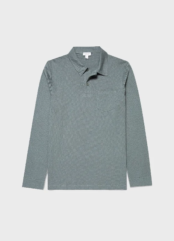 Buy Now Men's Long Sleeve Riviera Polo Shirt in Smoke Green