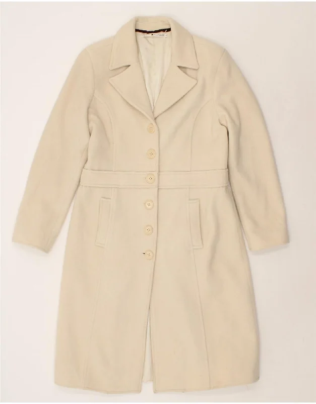 TOMMY HILFIGER Womens Overcoat UK 14 Large Off White Wool