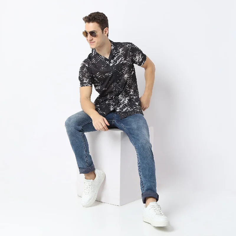 Extra Savings Retreat™ Shirts - Printed Pattern Rich Knitted Stretch Fabric - Trendy Cuban Collar - Regular Fit Shirt