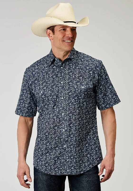 Sale Event Roper Mens 1962 Ditsy Floral Blue Cotton Blend S/S Shirt
