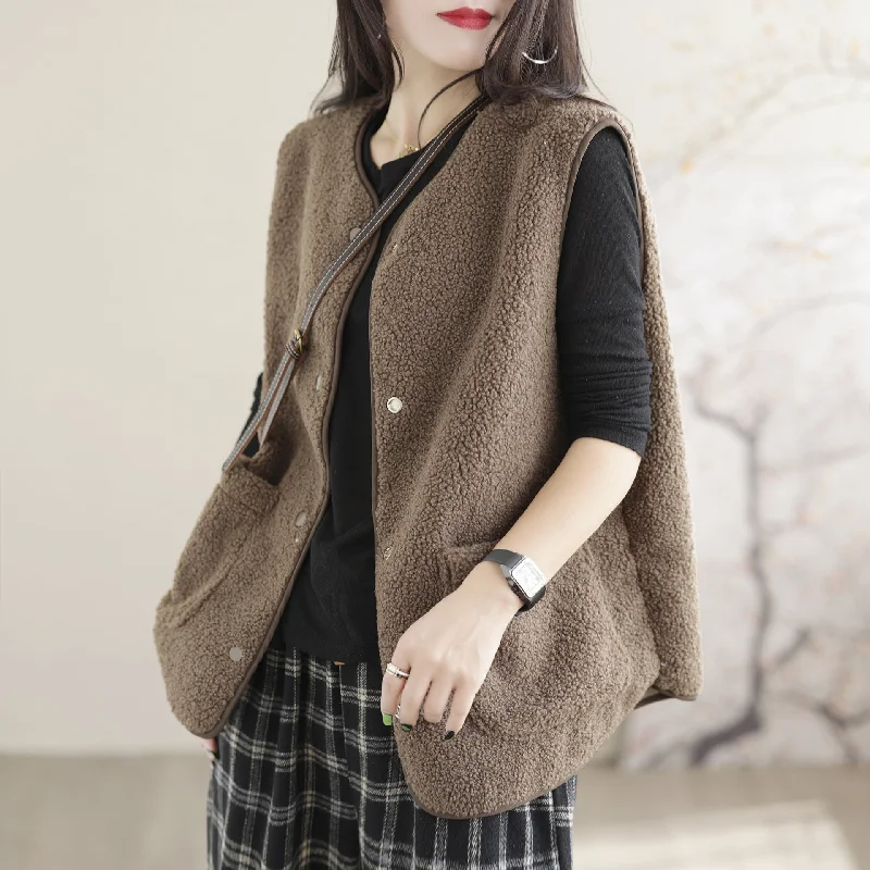 Women Solid Color Cozy Sherpa Vest