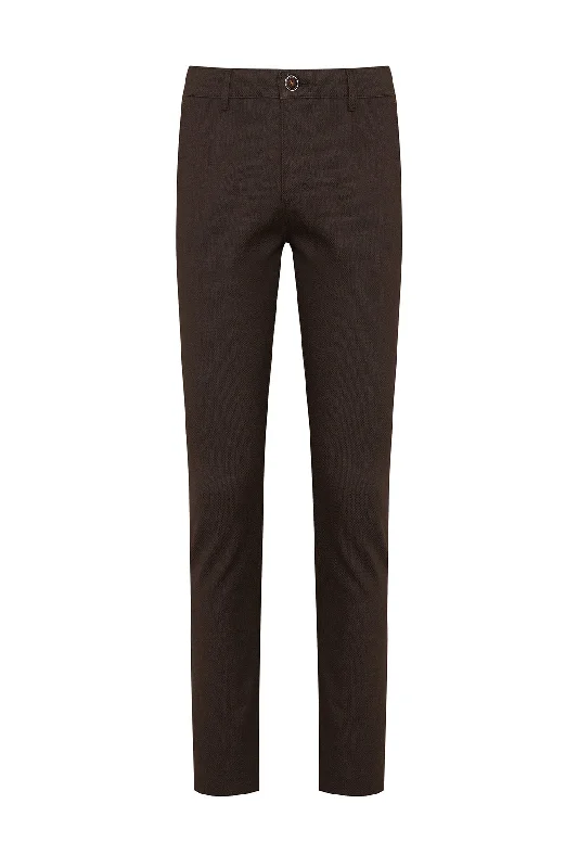 Last Chance Slim Fit Brown Side Pocket Low Waist Cotton Casual Pants