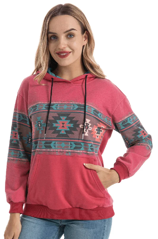 American Bling Women Aztec Graphic Hoodie-Red