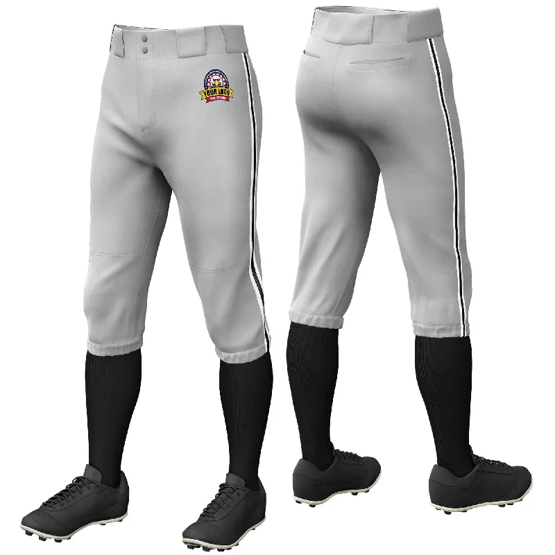 Act Fast Custom Gray White Black-White Classic Fit Stretch Practice Knickers Baseball Pants