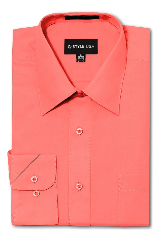 Final Clearance Men's Basic Solid Color Button Up Dress Shirt (Coral)