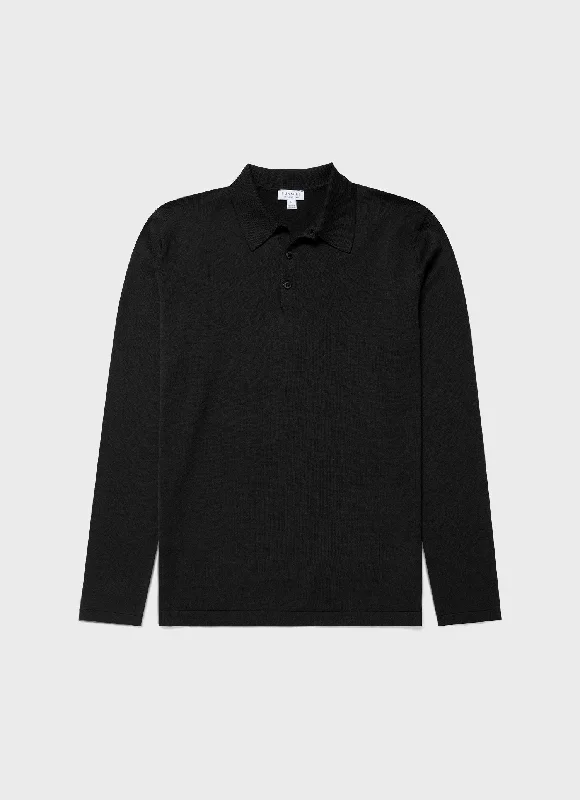 Weekend Discounts to Love Men's Sea Island Cotton Long Sleeve Polo Shirt in Black