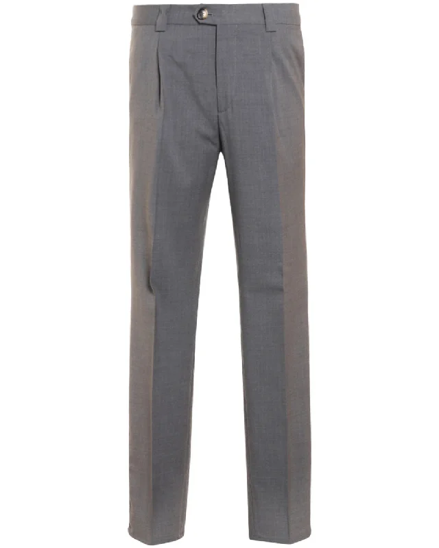 Final Sale Grey Stretch Wool Single Pleat Dress Pant