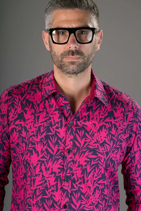 Major Deal Pink Floral Print Cotton Slim-Fit Long-Sleeve Mens Shirt