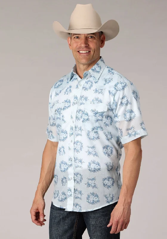 Extra Savings Roper Mens 2066 Multi Floral Blue Cotton Blend S/S Shirt