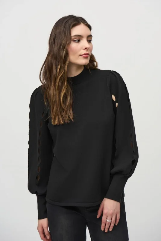 Joseph Ribkoff Black Mock Neck Long Puff Sleeve Top 244912