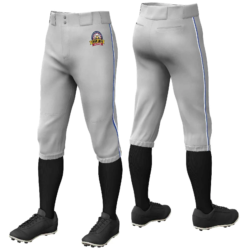 Special Offer Custom Gray Royal-White Classic Fit Stretch Practice Knickers Baseball Pants