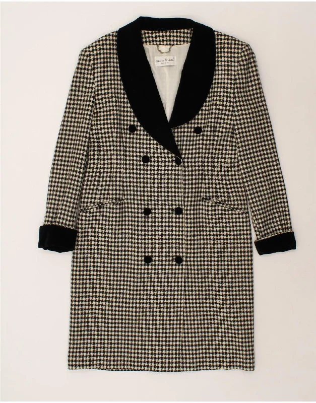 VINTAGE Womens Double Breasted Coat IT 48 XL Grey Houndstooth Wool