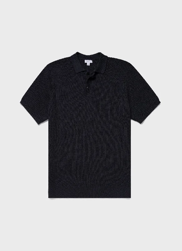Super Sale Men's Textured Knit Polo Shirt in Navy