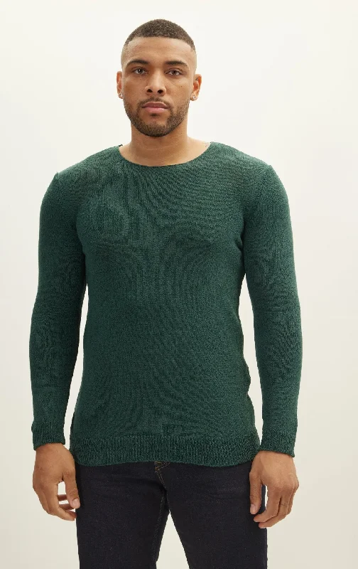 Weekend Specials to Indulge In Crew Neck Knitted Sweater - Dark Green