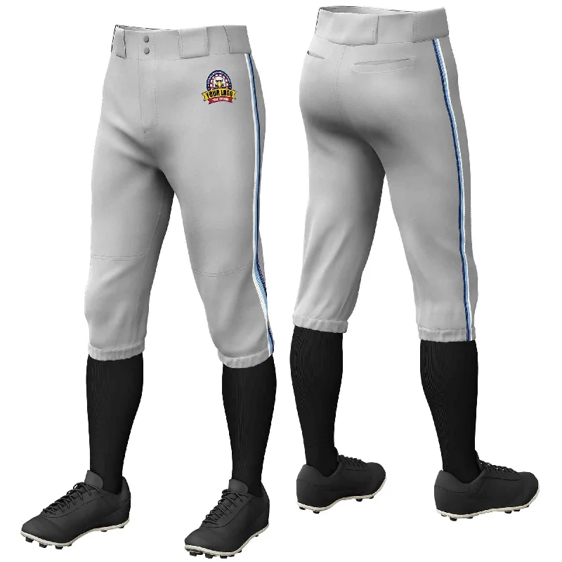 Your Weekend, Your Savings Custom Gray White Light Blue-Navy Classic Fit Stretch Practice Knickers Baseball Pants