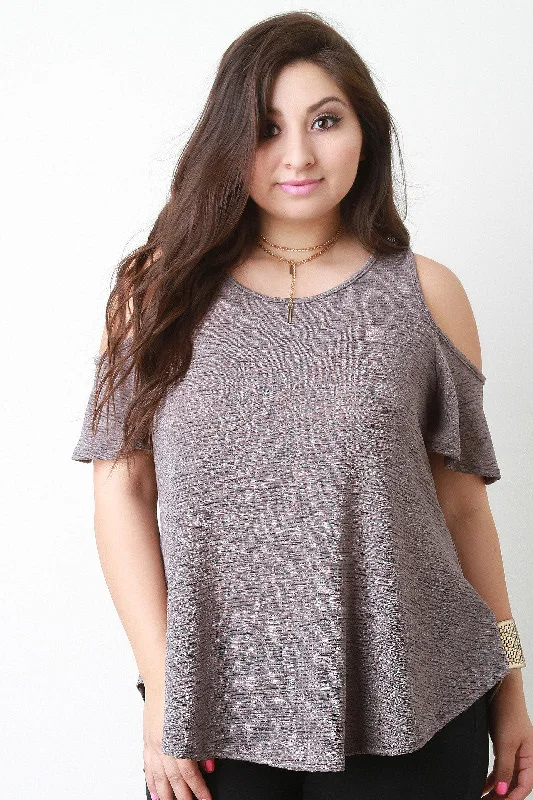 Cold Shoulder Marled Knit Top