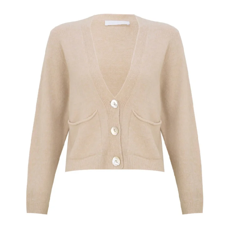 Pookie Crop Boxy Cardigan in Beige