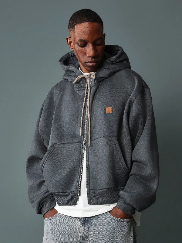 Exclusive Online Offer Crop Fit Zip-Up Hoodies With Badge & Drawcords