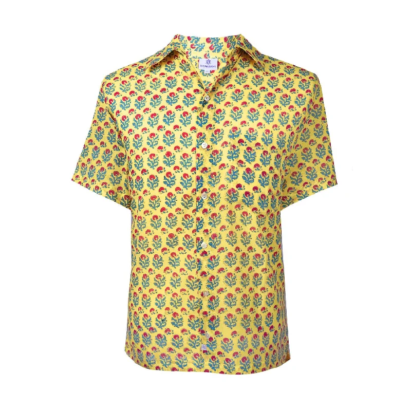 Don't Wait Jaipur Yellow Short Sleeve Men's Button Up Shirt