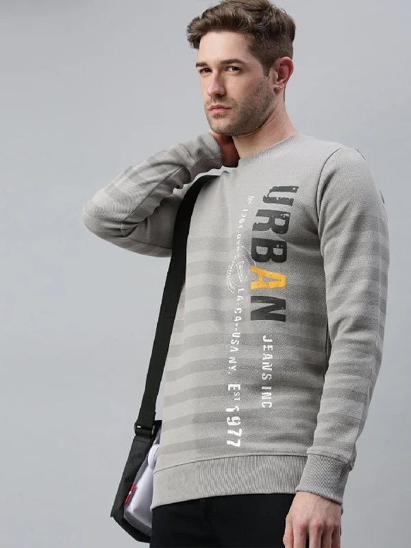 Extra Discounts Men Striped Grey Sweatshirt