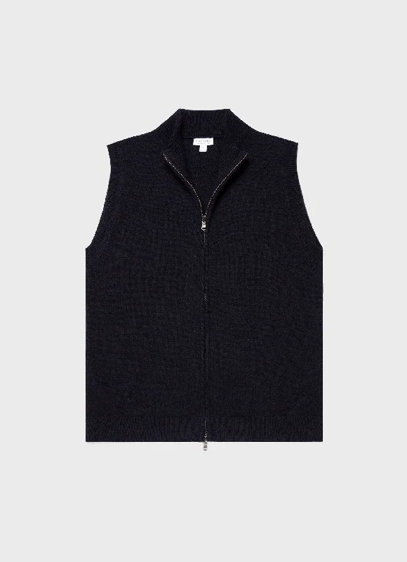Friends and Family Sale Men's Lambswool Gilet in Dark Navy Mouline