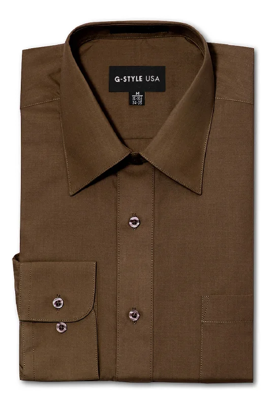 Price Reduction Men's Basic Solid Color Button Up Dress Shirt (Brown)