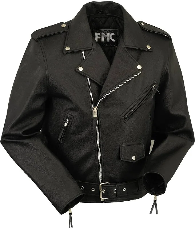 Special Offer First Manufacturing FMM200CCFZ Men’s Black Classic Motorcycle Leather Jacket with Zip-Out Liner