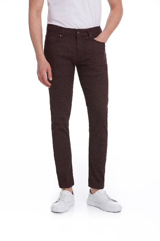 Clearance Sale Slim Fit Low Waist Burgundy Cotton Casual Pants