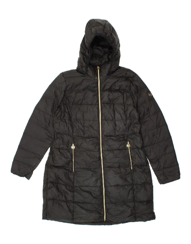 MICHAEL KORS Womens Hooded Padded Coat UK 14 Large Black Nylon