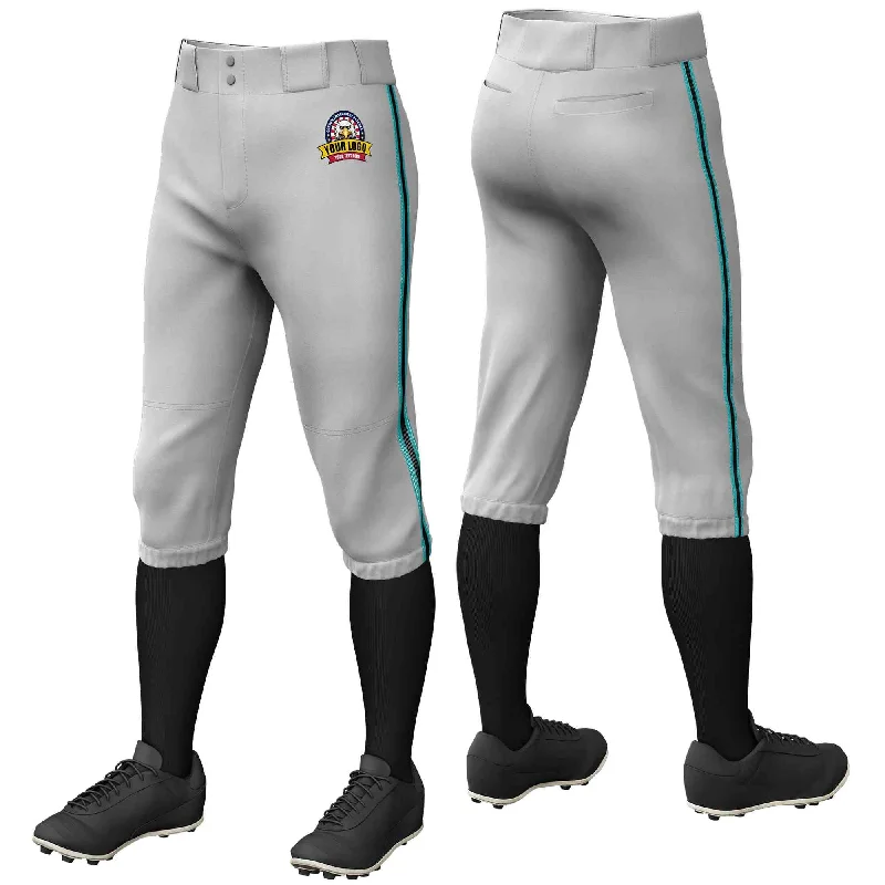 Amazing Deals Custom Gray Aqua Black-Aqua Classic Fit Stretch Practice Knickers Baseball Pants