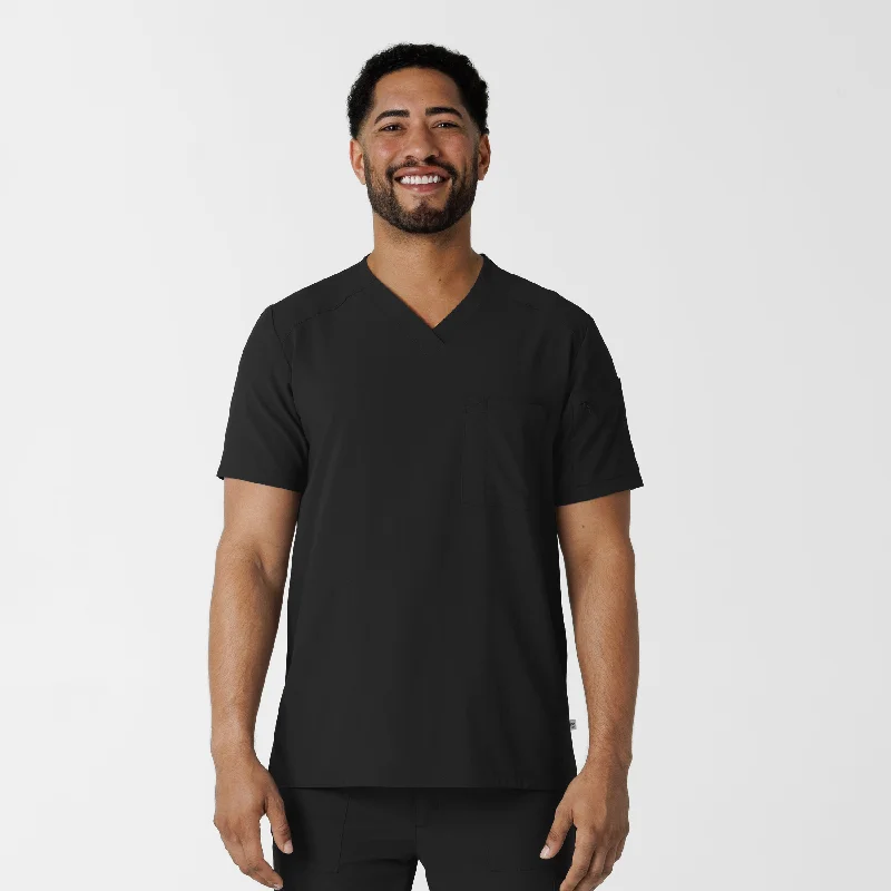 Deep Discounts RENEW Men's V-Neck 5 Pocket Scrub Top - Black