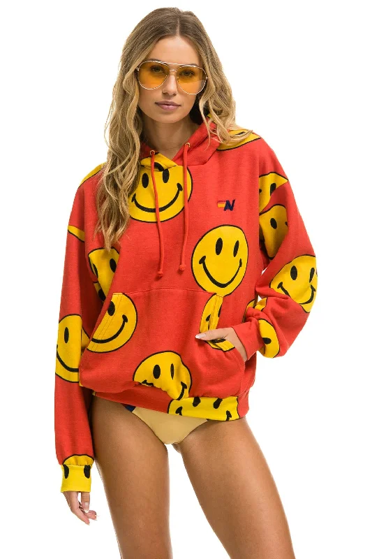 Hot Deal SMILEY REPEAT RELAXED PULLOVER HOODIE - RED