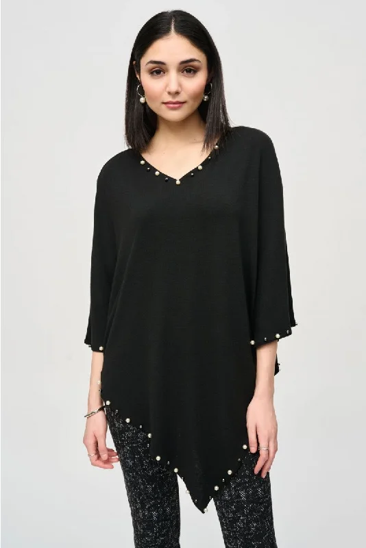 Joseph Ribkoff Black Pearl Embellished Poncho Top 243222