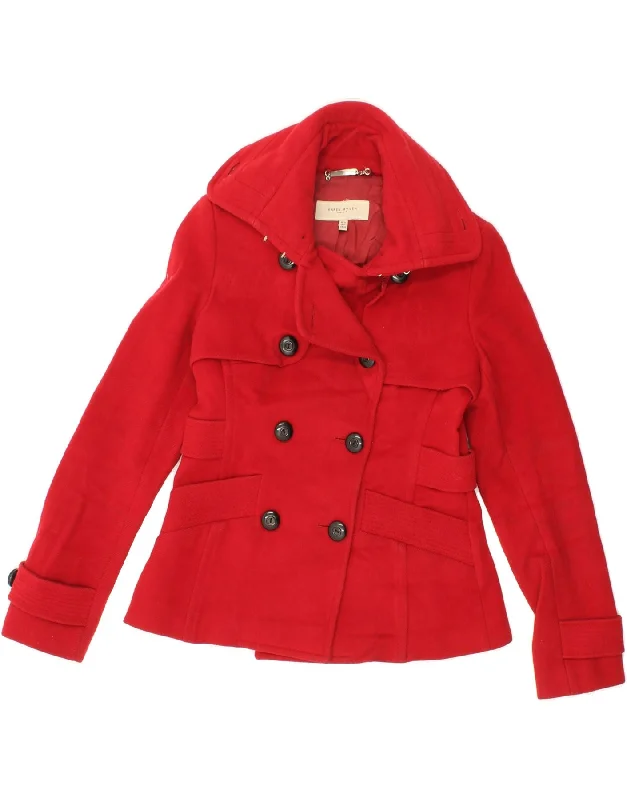 KAREN MILLEN Womens Pea Coat UK 10 Small Red Wool