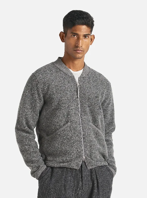 Limited Availability Universal Works Zip Bomber in Grey Marl Wool Fleece