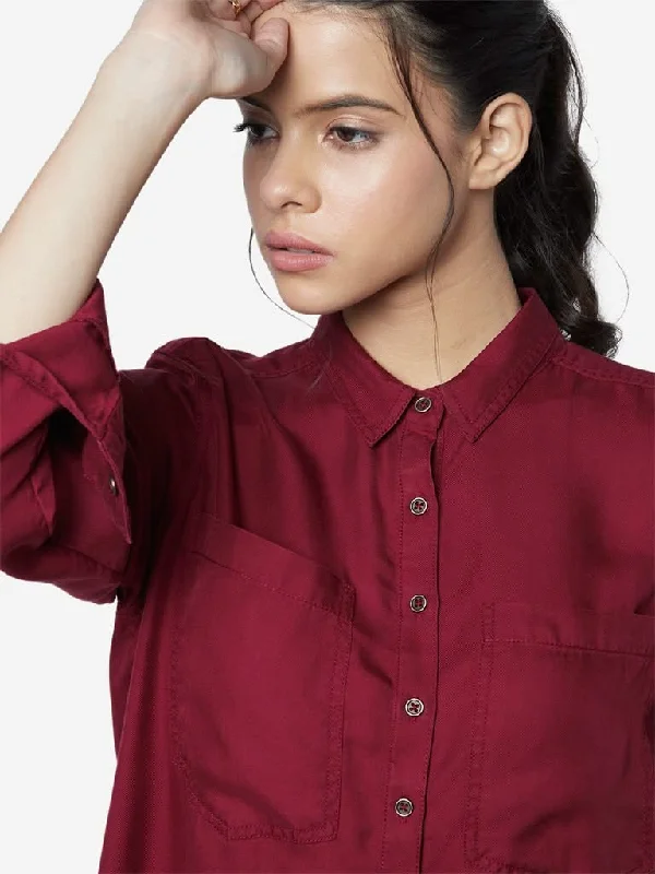 LOV Burgundy High-Low Chambray Casual Shirt