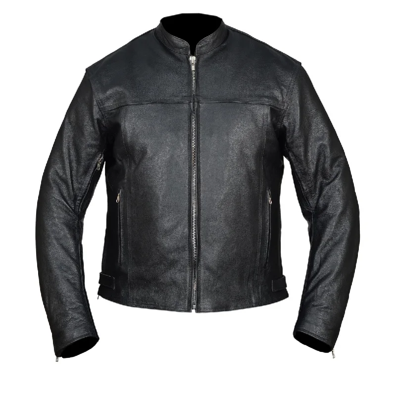 Midnight Sale HMM544 High Mileage Men's Black Vented Premium Leather Scooter Jacket